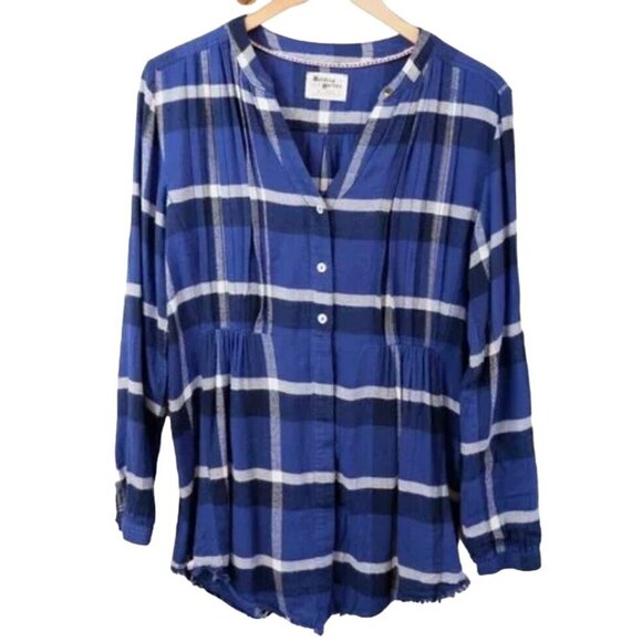 HOLDING HORSES Tops - Anthropologie Holding Horses Blue Plaid Flannel Womens Shacket Top Women's Size